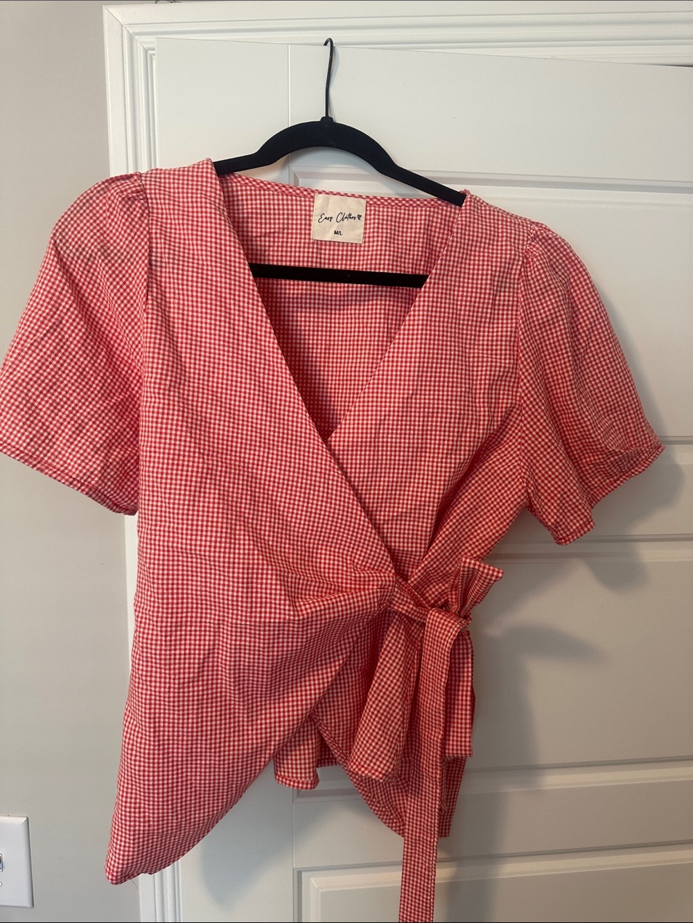 Easy Clothes Red Gingham Wrap Top Size M/L